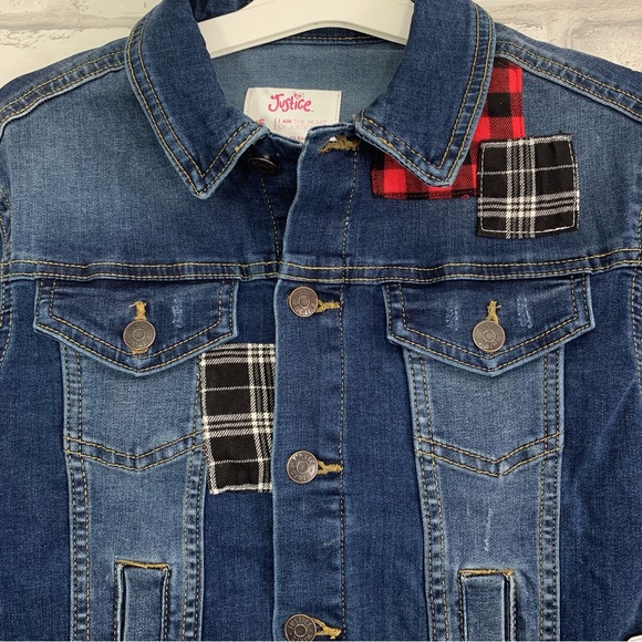 Justice Girl's Medium Wash Long Sleeve Button Up Patchwork Denim Jacket - NWT - Picture 8 of 11